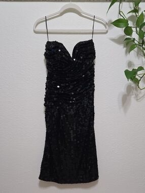 Vintage Oleg Cassini Black Strapless Sequin Coctail Dress